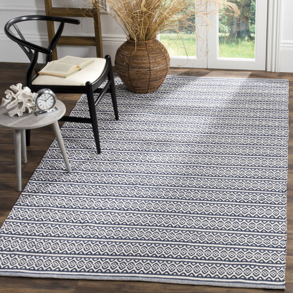 Dakota Fields Melaina Handmade Flatweave Cotton Ivory / Navy Rug